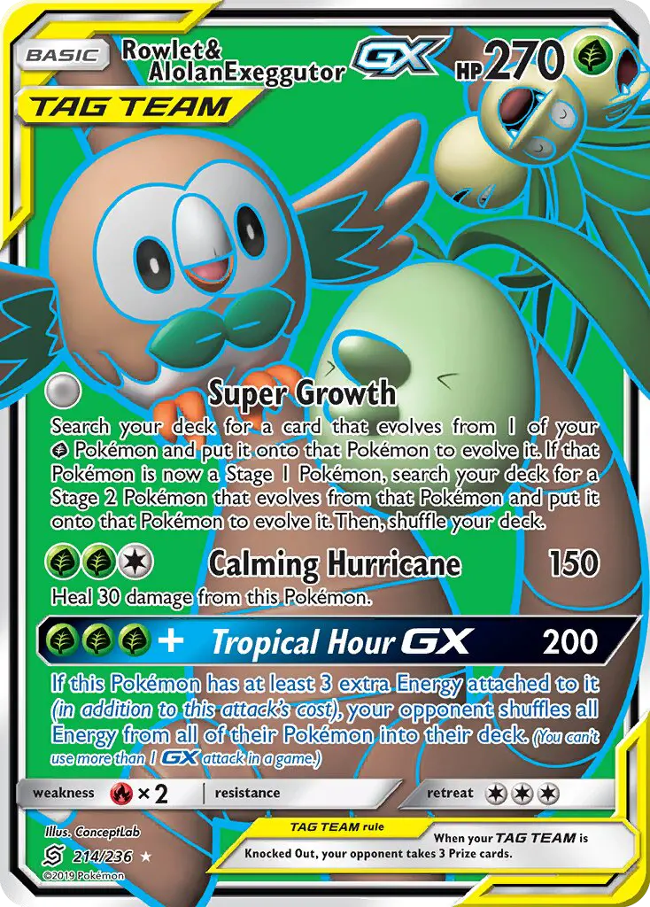Rowlet & Alolan Exeggutor GX, Unified Minds 214