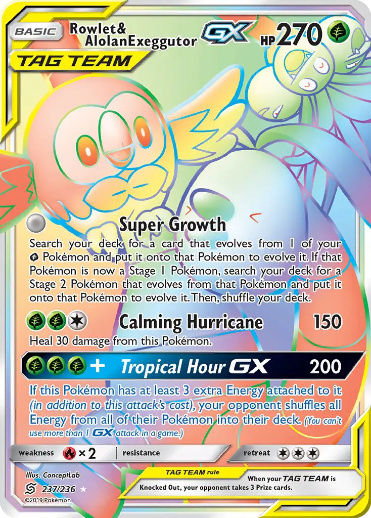 Rowlet & Alolan Exeggutor GX, Unified Minds 237